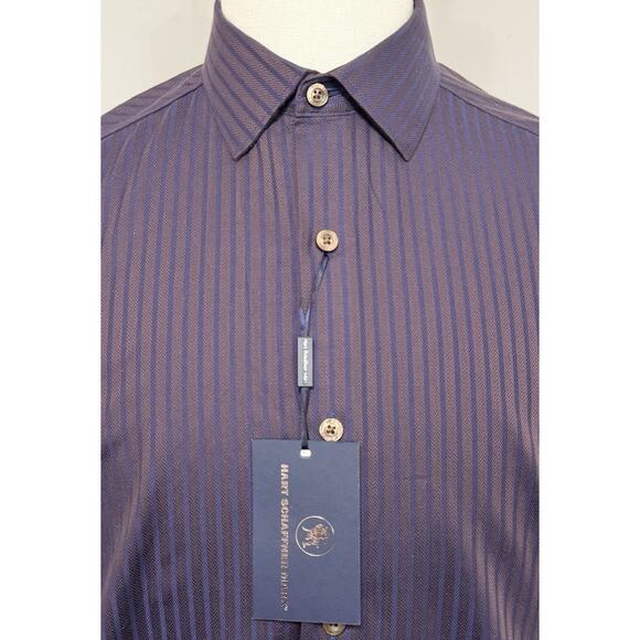 NEW Hart Schaffner Marx Button Collared Down Shirt Blue Plum Striped NWT Size M - Picture 1 of 2